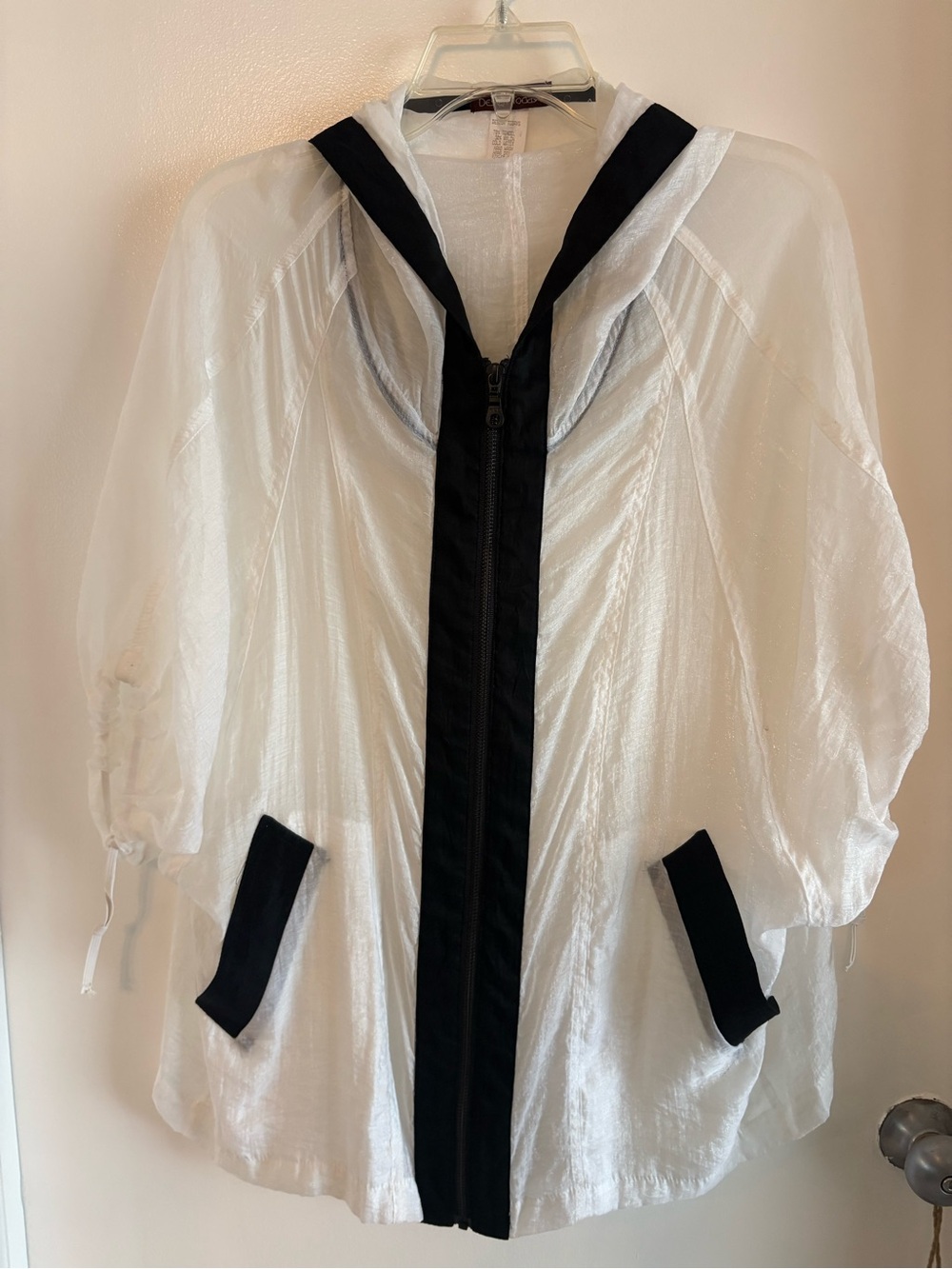 DESIGN TODAY’S White & Black Sheer Short Sleeve Zip up Jacket! Unique!